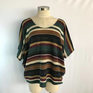 Women's Plus Size 2XL Horizontal Striped Dolman Batwing Knit Sweater Blouse